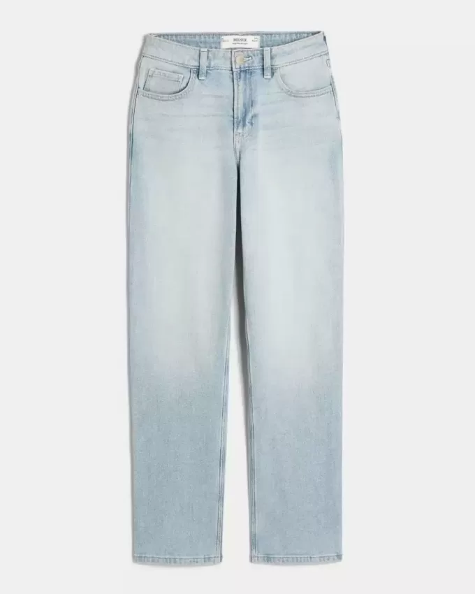 Jeans dritti a vita alta con lavaggio chiaro