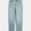 Jeans dritti a vita alta con lavaggio chiaro