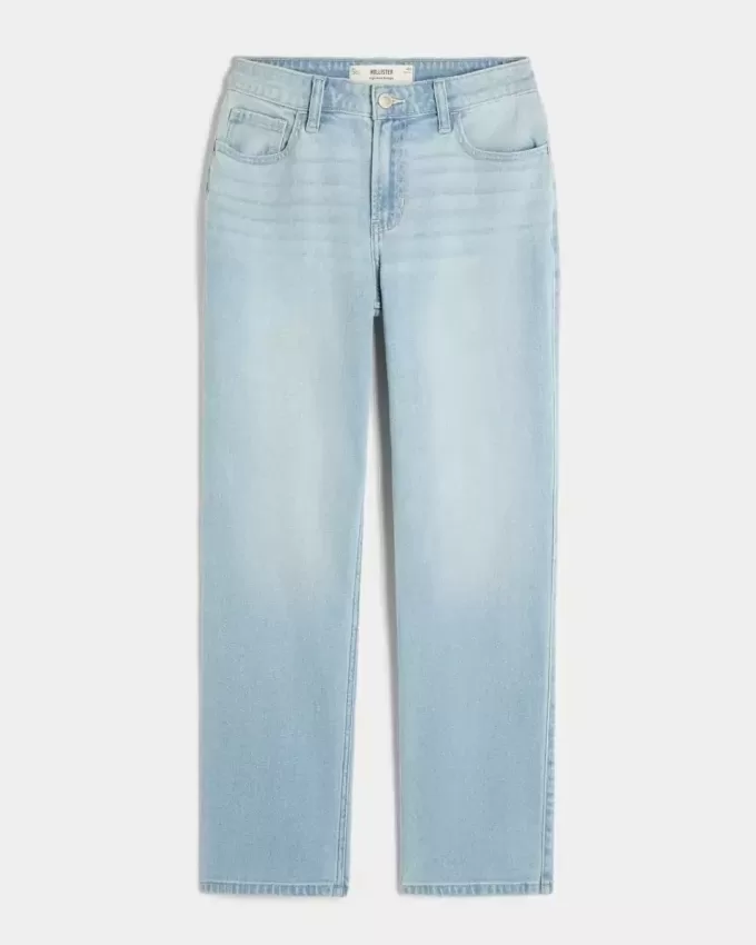 Jeans dritti a vita alta con lavaggio chiaro