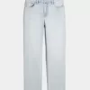 Jeans dritti a vita alta con lavaggio chiaro