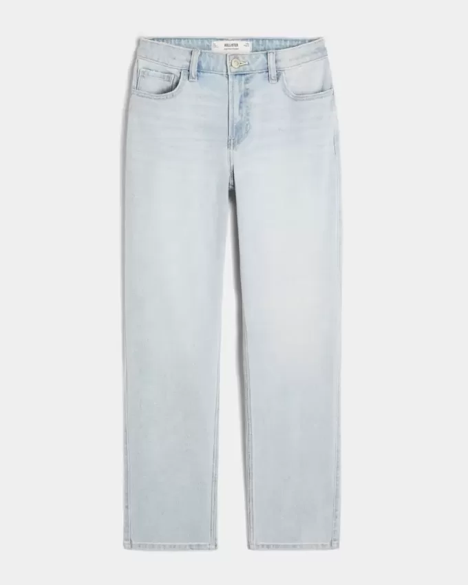 Jeans dritti a vita alta con lavaggio chiaro