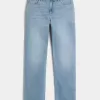 Jeans dritti a vita alta con lavaggio chiaro