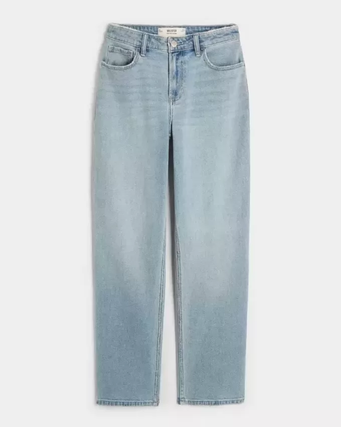 Jeans dritti a vita alta con lavaggio chiaro