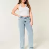 Jeans dritti a vita alta con lavaggio medio