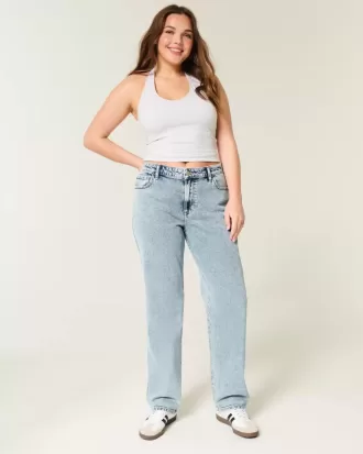 Jeans dritti a vita alta con lavaggio medio