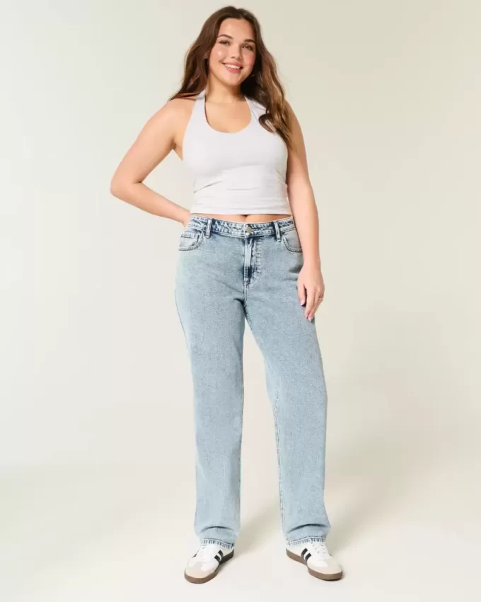 Jeans dritti a vita alta con lavaggio medio