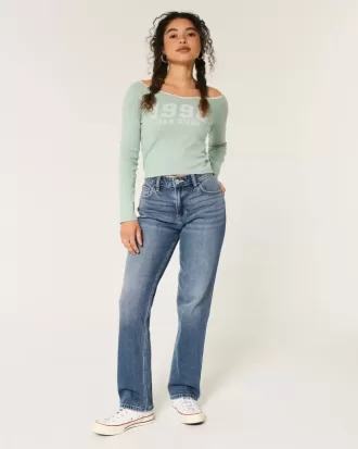 Jeans dritti a vita alta con lavaggio medio