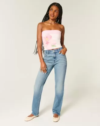 Jeans dritti a vita alta con lavaggio medio