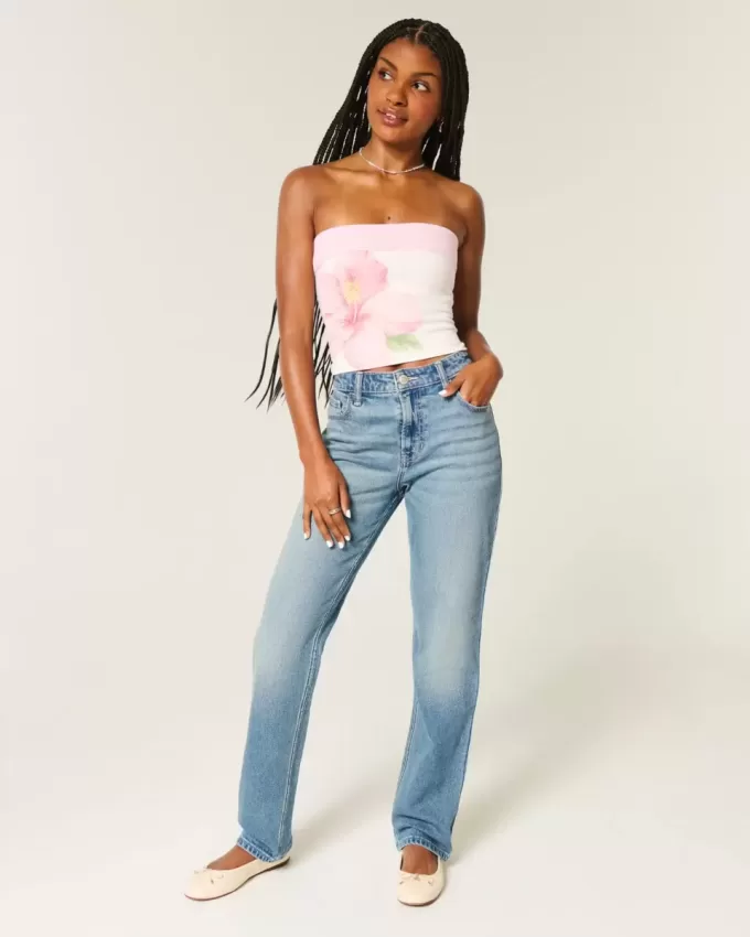Jeans dritti a vita alta con lavaggio medio
