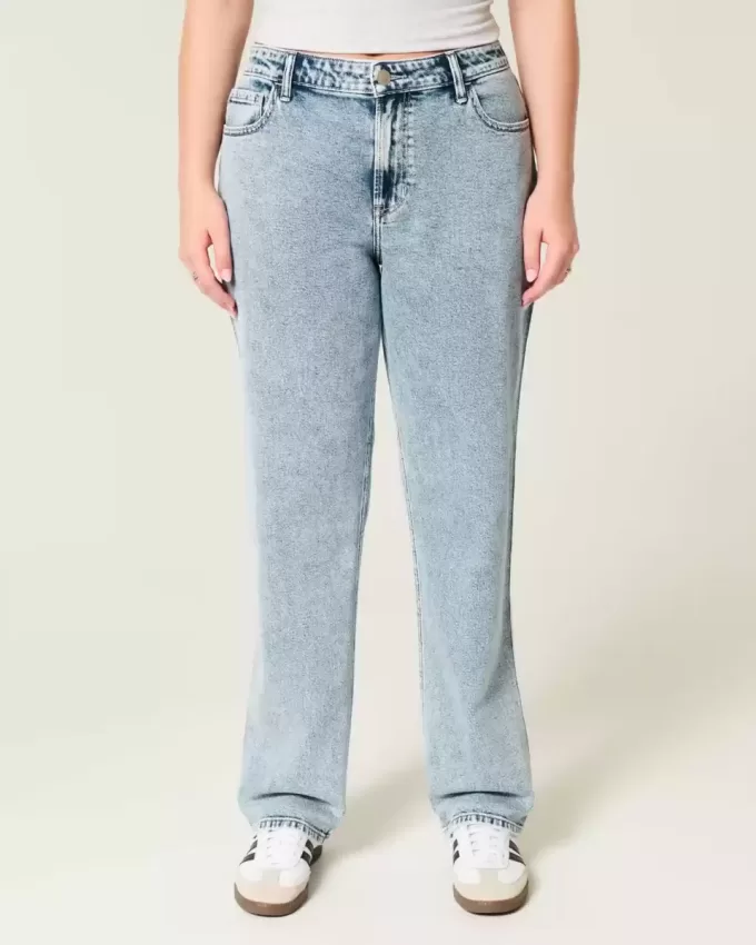 Jeans dritti a vita alta con lavaggio medio
