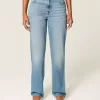 Jeans dritti a vita alta con lavaggio medio