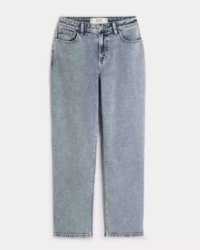 Jeans dritti a vita alta con lavaggio medio