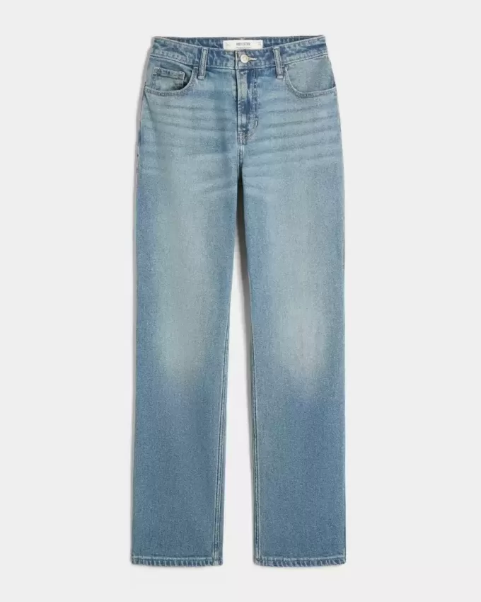 Jeans dritti a vita alta con lavaggio medio
