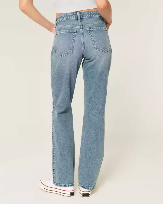 Jeans dritti a vita alta con lavaggio medio strappato