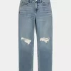 Jeans dritti a vita alta con lavaggio medio strappato