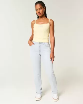 Jeans dritti a vita alta e lavaggio chiaro con effetto curvy