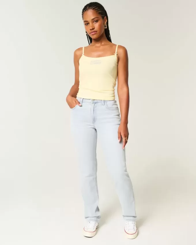 Jeans dritti a vita alta e lavaggio chiaro con effetto curvy