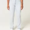 Jeans dritti a vita alta e lavaggio chiaro con effetto curvy