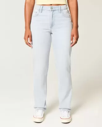 Jeans dritti a vita alta e lavaggio chiaro con effetto curvy