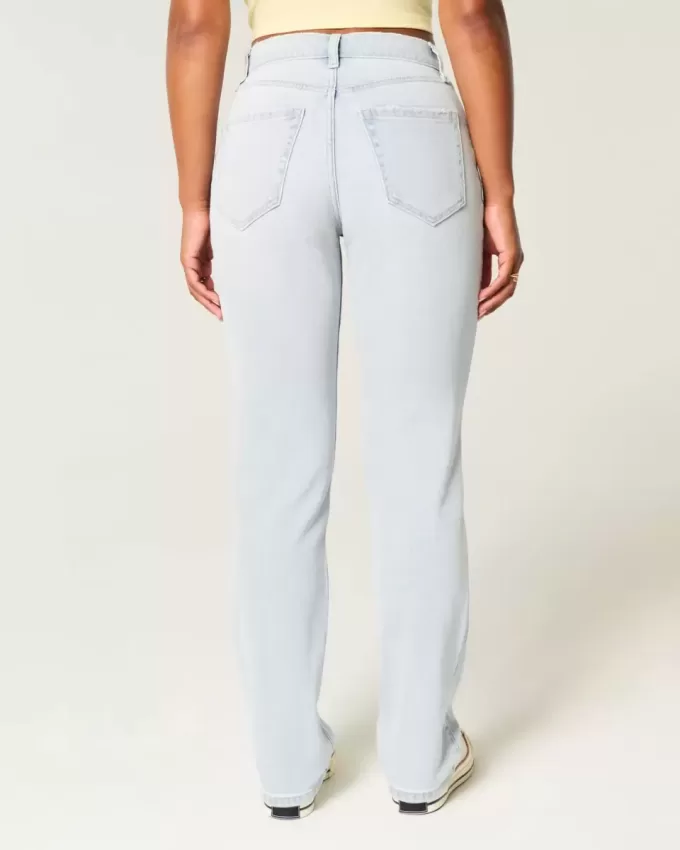 Jeans dritti a vita alta e lavaggio chiaro con effetto curvy