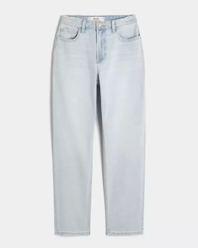 Jeans dritti a vita alta e lavaggio chiaro con effetto curvy