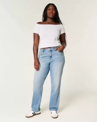 Jeans dritti a vita alta e lavaggio medio con effetto curvy