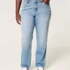 Jeans dritti a vita alta e lavaggio medio con effetto curvy
