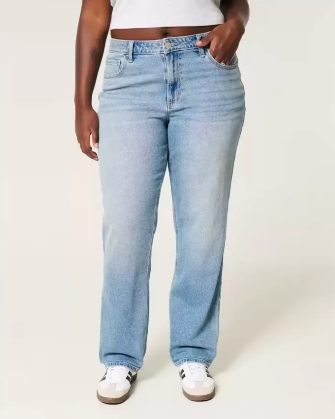 Jeans dritti a vita alta e lavaggio medio con effetto curvy
