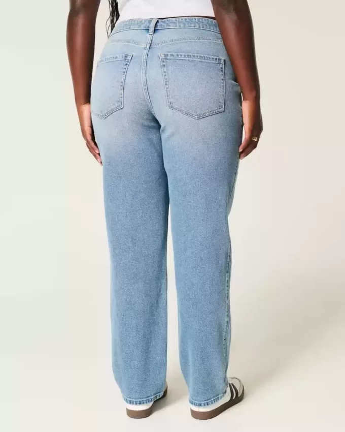 Jeans dritti a vita alta e lavaggio medio con effetto curvy