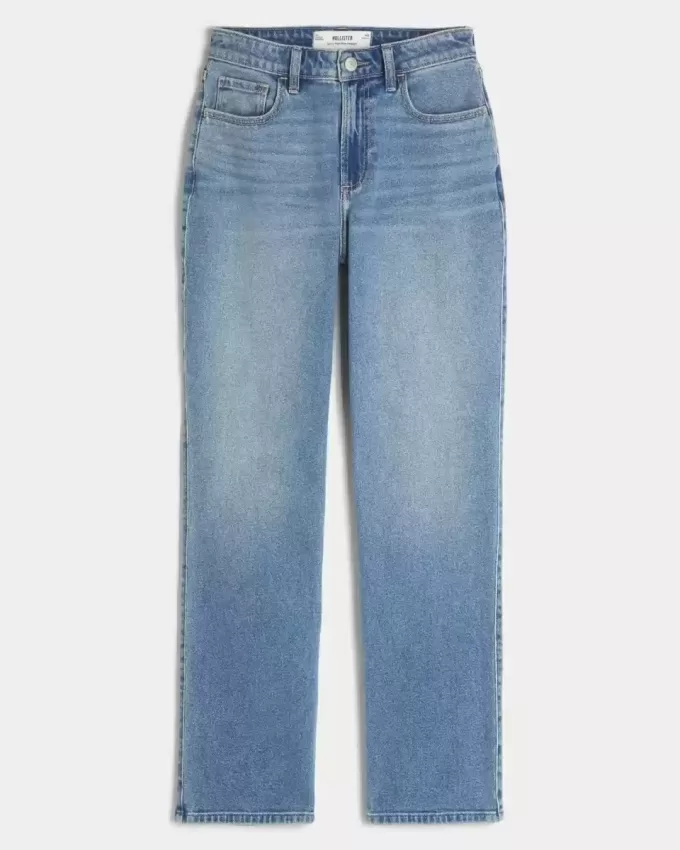 Jeans dritti a vita alta e lavaggio medio con effetto curvy