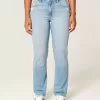 Jeans dritti a vita alta effetto used con lavaggio chiaro