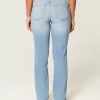 Jeans dritti a vita alta effetto used con lavaggio chiaro