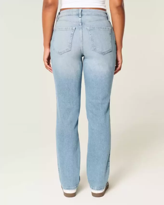 Jeans dritti a vita alta effetto used con lavaggio chiaro
