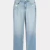 Jeans dritti a vita alta effetto used con lavaggio chiaro