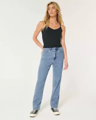 Jeans dritti anni ’90 a vita alta con lavaggio medio