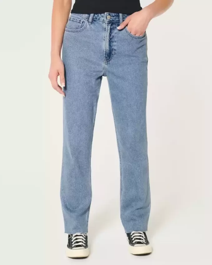 Jeans dritti anni ’90 a vita alta con lavaggio medio