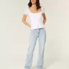 Jeans dritti e rilassati a vita bassa con lavaggio chiaro