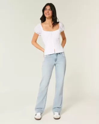 Jeans dritti e rilassati a vita bassa con lavaggio chiaro