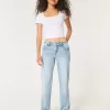 Jeans dritti e rilassati a vita bassa con lavaggio chiaro