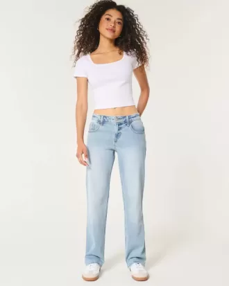 Jeans dritti e rilassati a vita bassa con lavaggio chiaro