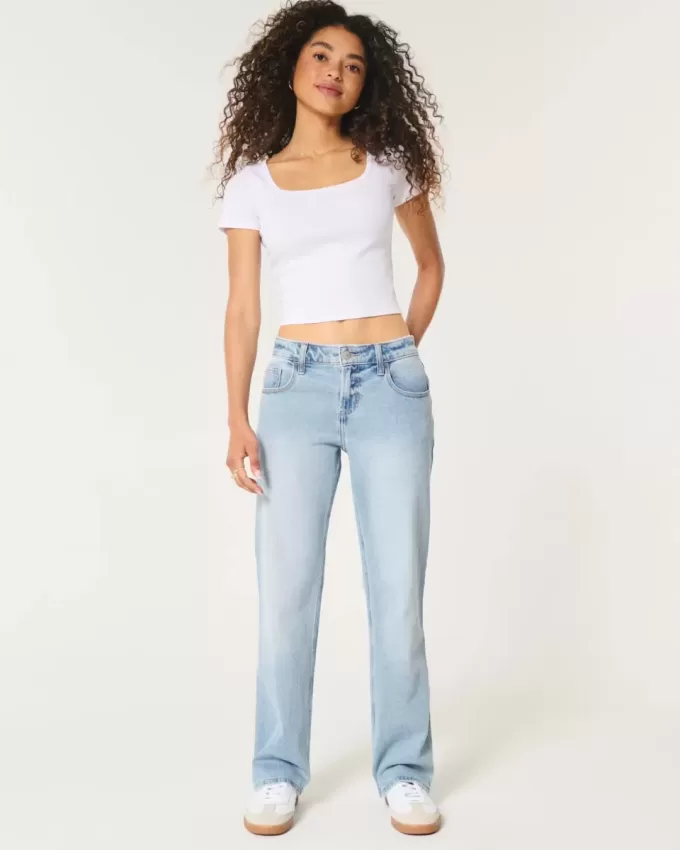 Jeans dritti e rilassati a vita bassa con lavaggio chiaro