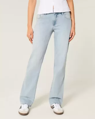 Jeans dritti e rilassati a vita bassa con lavaggio chiaro