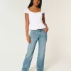 Jeans dritti e rilassati a vita bassa con lavaggio medio