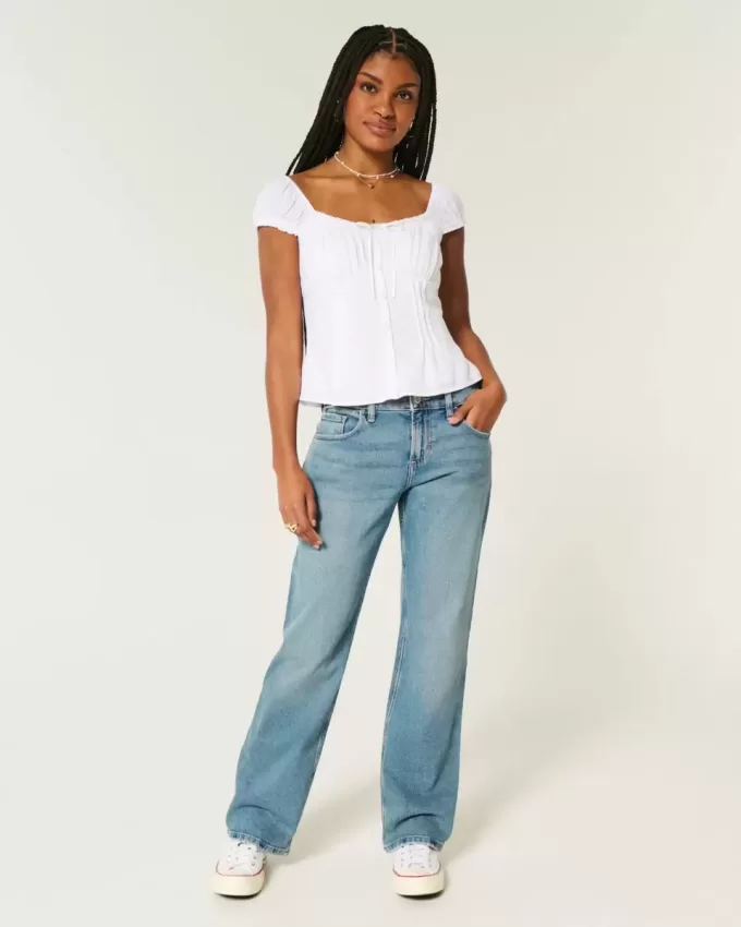 Jeans dritti e rilassati a vita bassa con lavaggio medio