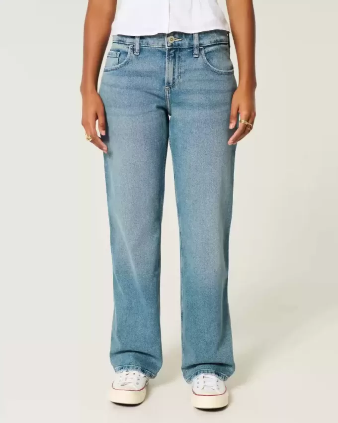 Jeans dritti e rilassati a vita bassa con lavaggio medio