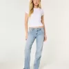 Jeans dritti e rilassati a vita bassa, lavaggio medio effetto consumato