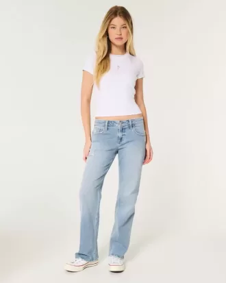 Jeans dritti e rilassati a vita bassa, lavaggio medio effetto consumato