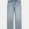 Jeans dritti e rilassati a vita bassa, lavaggio medio effetto consumato