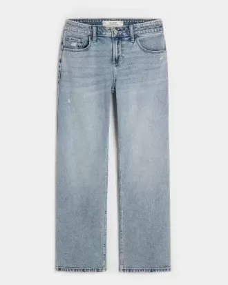 Jeans dritti e rilassati a vita bassa, lavaggio medio effetto consumato