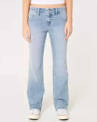 Jeans dritti e rilassati a vita bassa, lavaggio medio effetto consumato